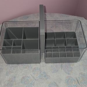 Transparent Gray Makeup Organizer with Handle